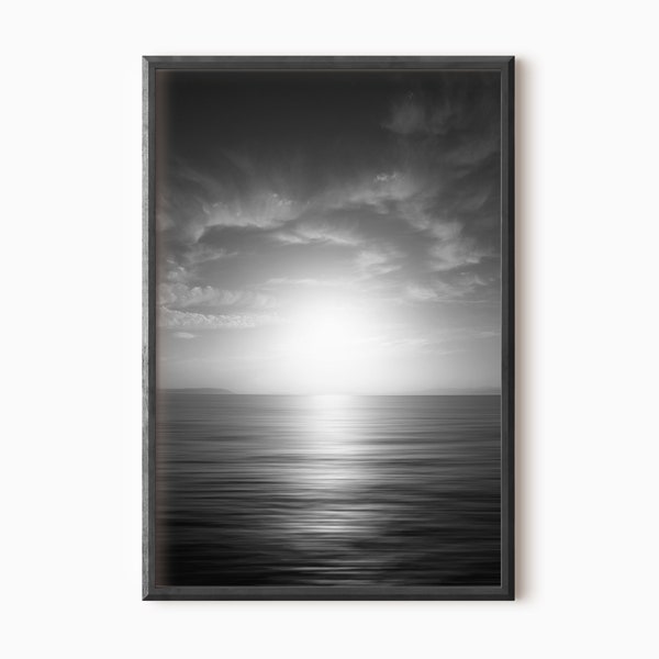 Ocean Wall Art | Black And White Sunset Photography | Printable Wall Art   #0720