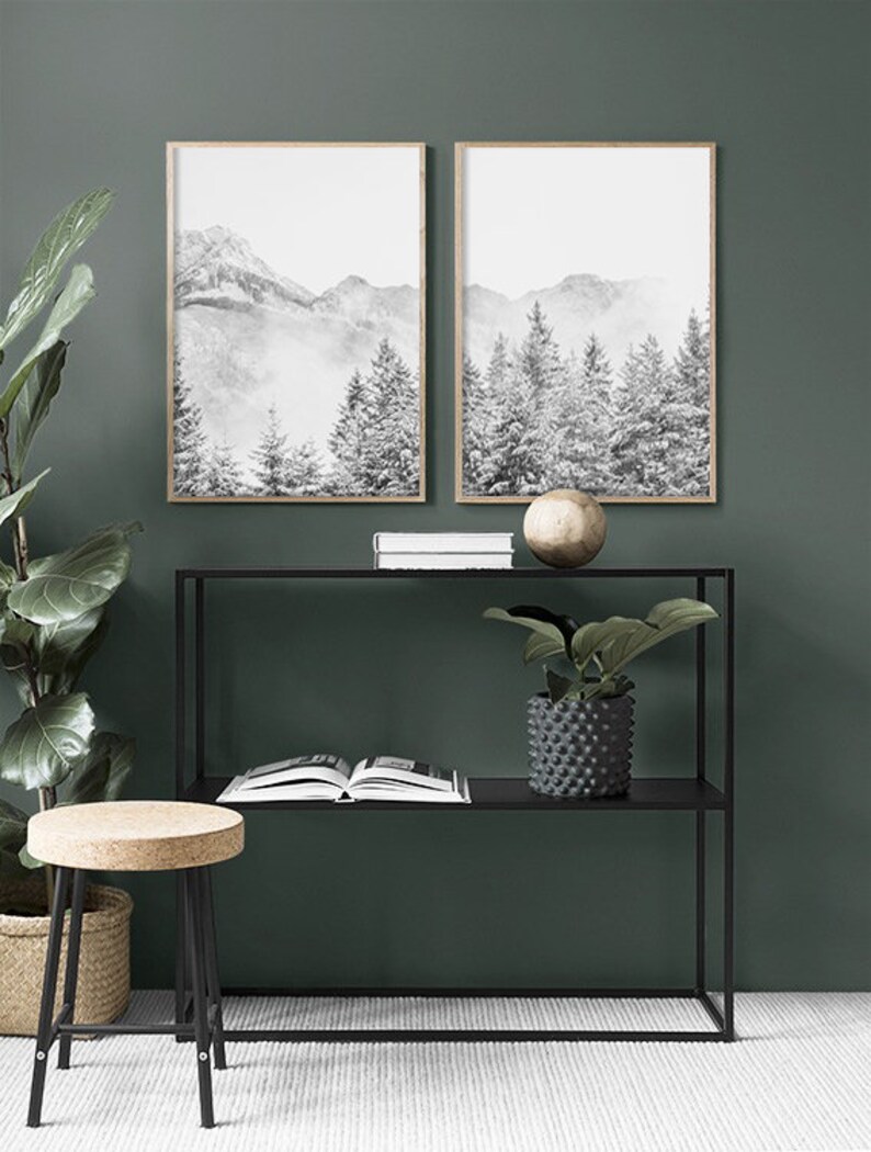 Set Of 2 Prints Mountain Wall Art Black And White Smoky | Etsy
