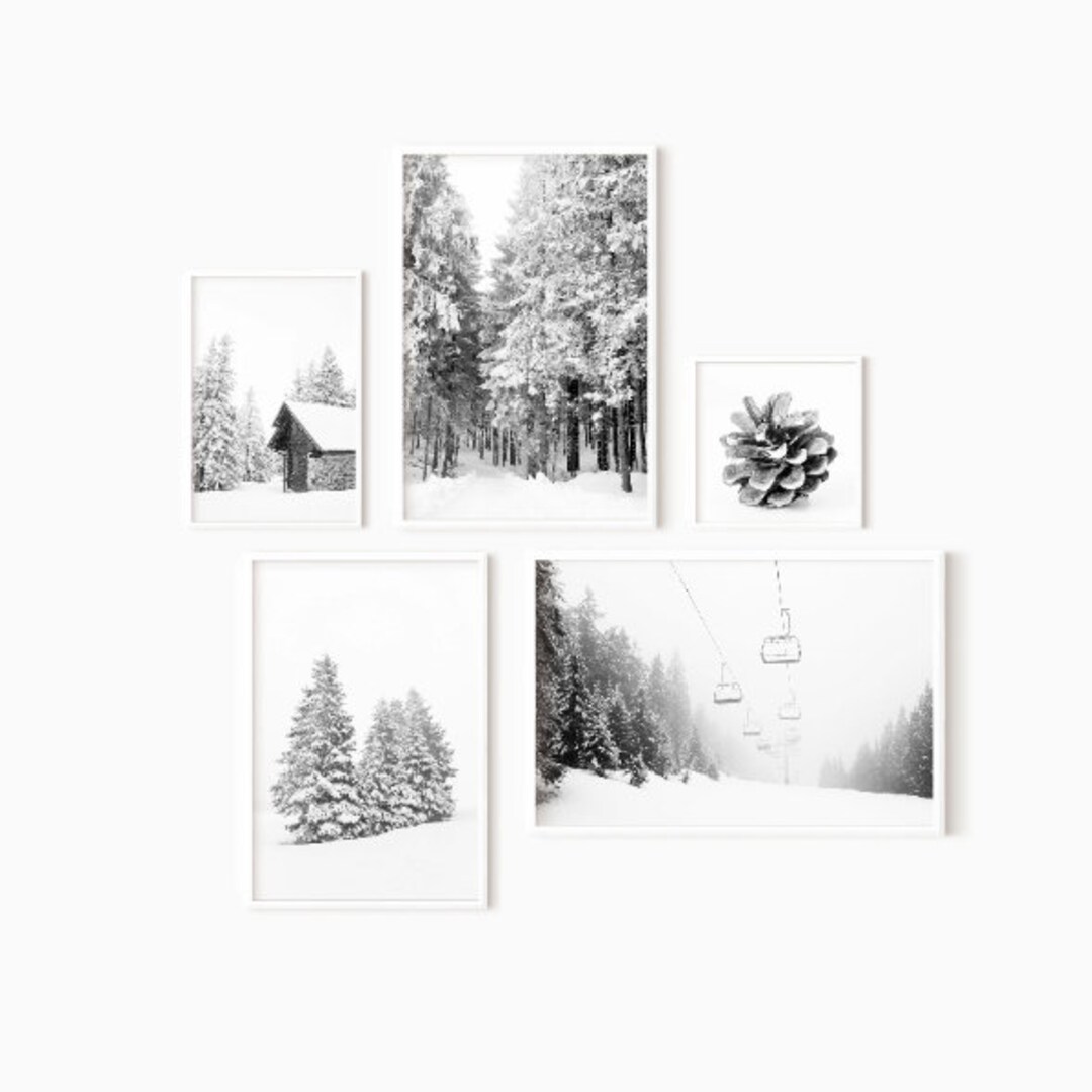 Winter Wall Art Set of 5 Prints | Snowy Landscape Ski Print | Printable ...