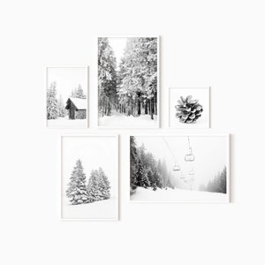 Winter Wall Art Set Of 5 Prints | Snowy Landscape Ski Print | Printable Winter Gallery Wall Prints DOWNLOAD   #0649
