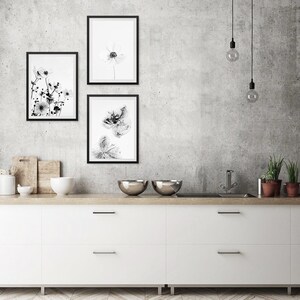 Flower Set Of 3 Prints Black And White Printable Floral Wall Art 0444 image 4