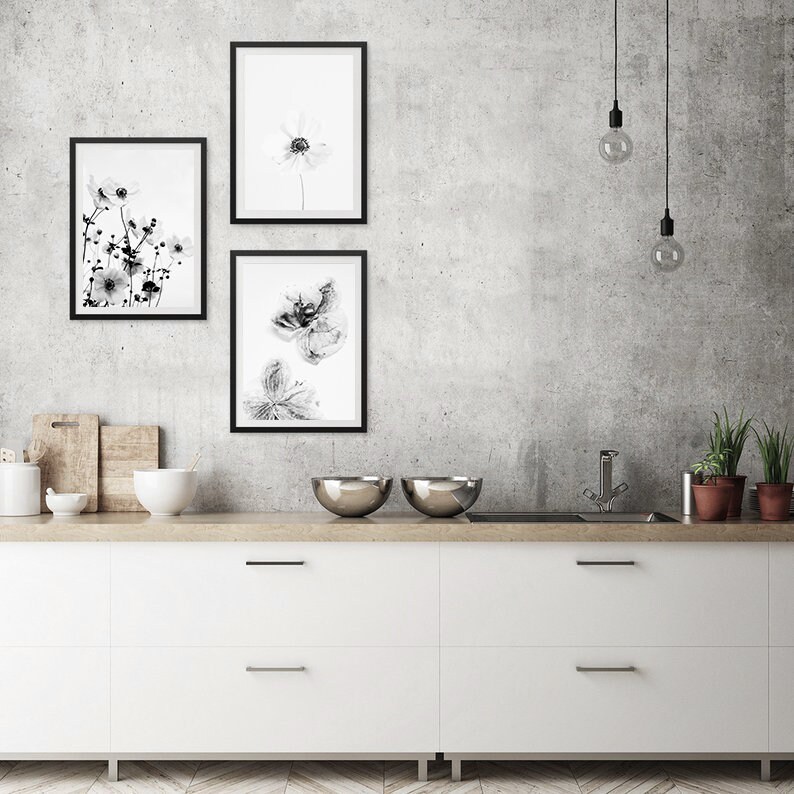 Flower Set Of 3 Prints Black And White Printable Floral Wall Art 0444 image 4