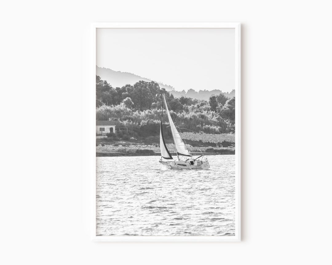 Black and White Sailboat Print | Printable Nautical Wall Art | Coastal ...