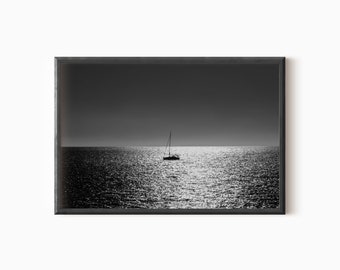 Black And White Ocean Print | Printable Sailboat Photography DOWNLOAD     #0080