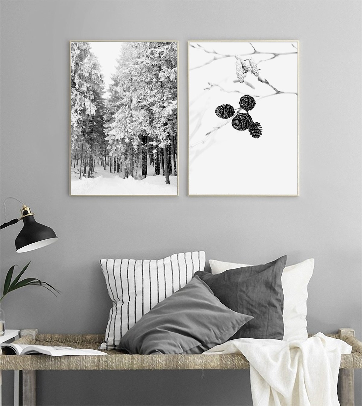 Winter Scene Set Of 2 Prints Snowy Forest Winter Wall Art | Etsy