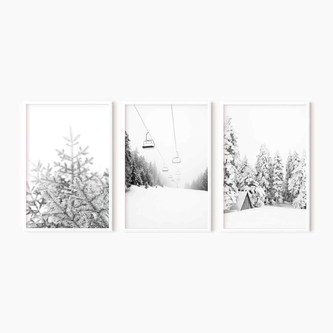 Set of 3 Ski Prints | Snowy Pine Tree Printable Print Set | Instant ...
