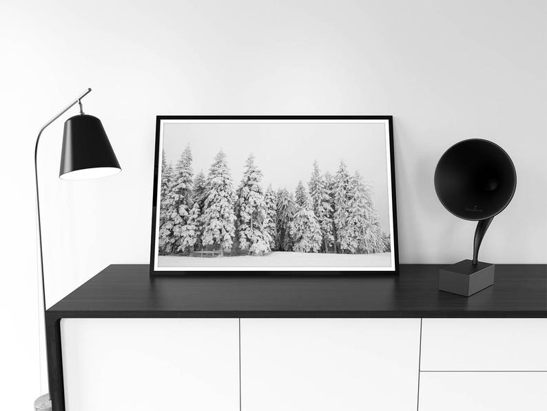 White Forest Poster Black and White Forest Print Forest Wall Etsy