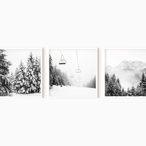 Winter Set Of 3 Snowy Wall Art | Digital Mountain Print Set    #0567