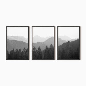 Black And White Mountain Print Set Of 3 | Printable Forest Gallery Wall Art DOWNLOAD     #0747