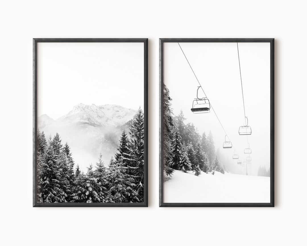 Ski Art Set of 2 Prints | Winter Downloadable Print | Black and White ...
