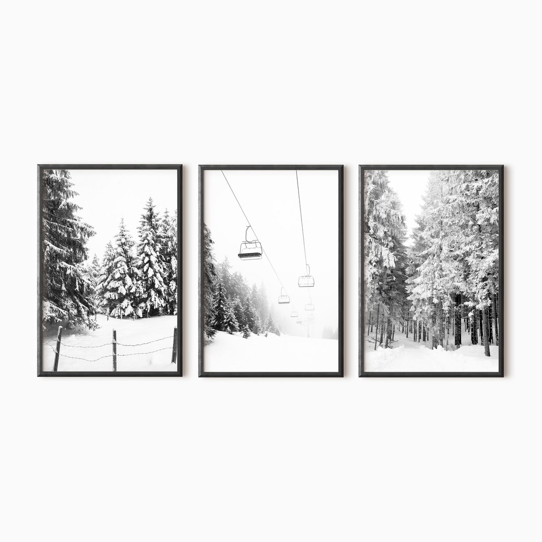 Winter Prints Set of 3 | Mountain Wall Art | Ski Lift Pictures ...