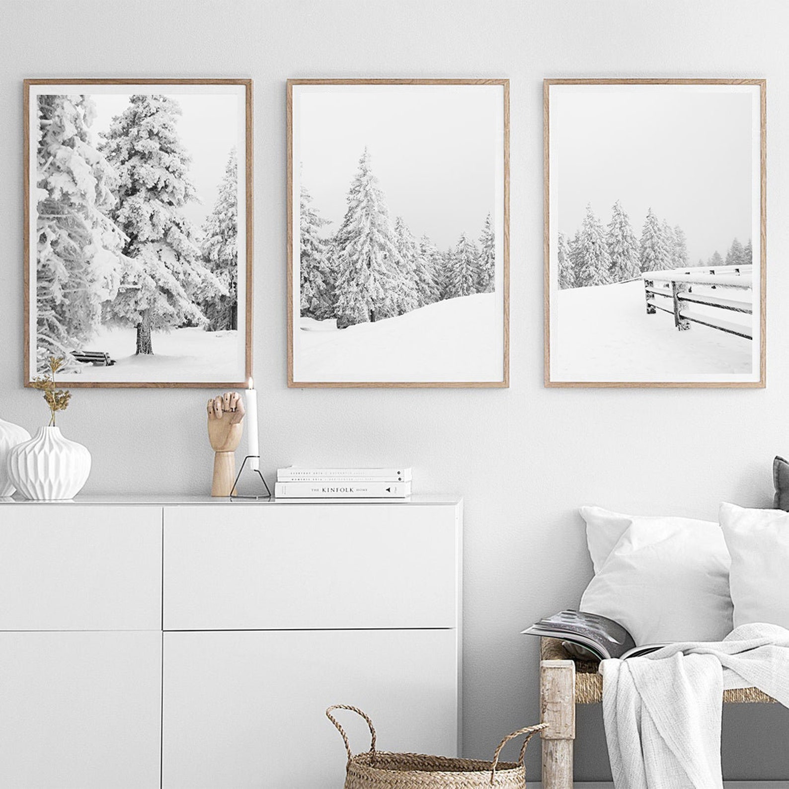 Snowy Landscape Set of 3 Prints | Winter Scene Printable | Ski Lodge ...