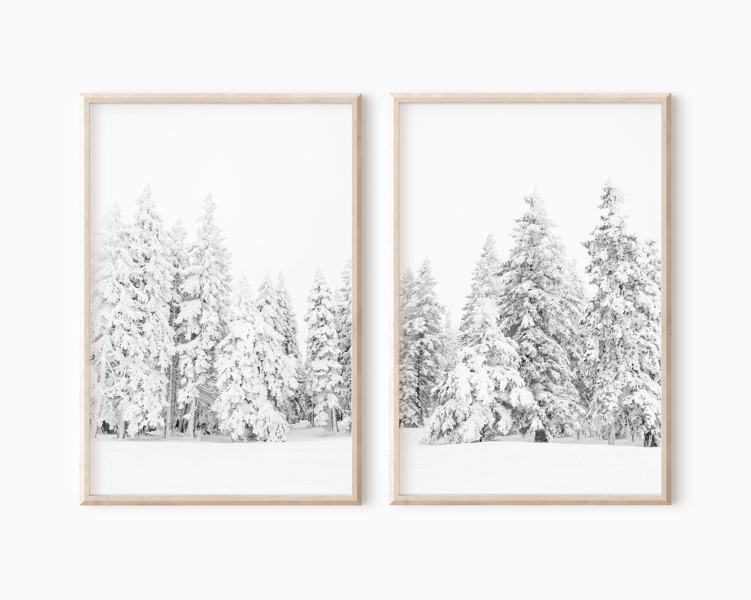 Snowy Prints Set of 2 |winter Printable Art |snowy Forest |black and ...
