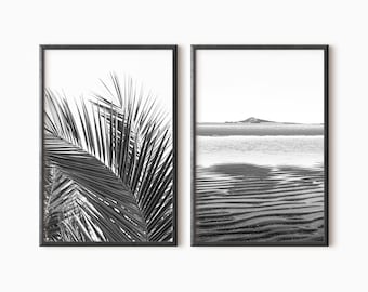 Set Of 2 Beach Prints | Digital Black And White Coastal Decor DOWNLOAD    #0600