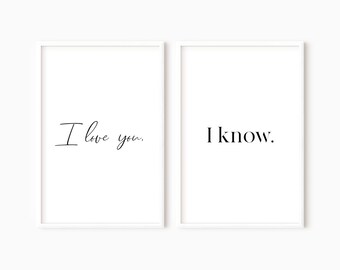 Set di stampe d'amore / Ti amo, lo so / Regalo di anniversario / Decorazione per la camera da letto / Set per parete galleria / Stampa minimalista / Citazione d'amore #0693p