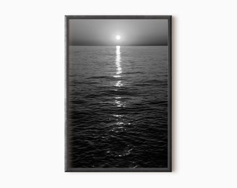 Black And White Ocean Print | Sunset Printable Download  #0691