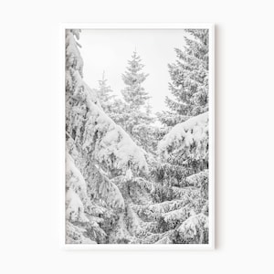 Snow Forest Print | Downloadable Winter Photo | Printable Christmas Wall Art | Ski Lodge Wall Decor | Snow Covered Trees | Nordic Forest Art