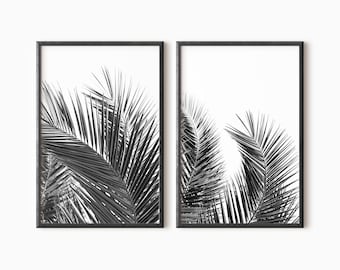 Black And White Set Of 2 Palm Tree Prints | Tropical Tree Printable DOWNLOAD    #0591