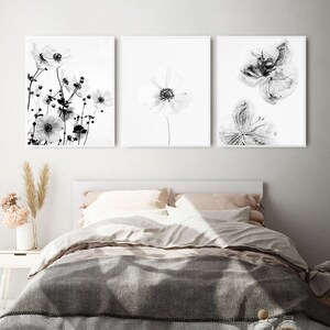 Flower Set Of 3 Prints Black And White Printable Floral Wall Art 0444 image 5