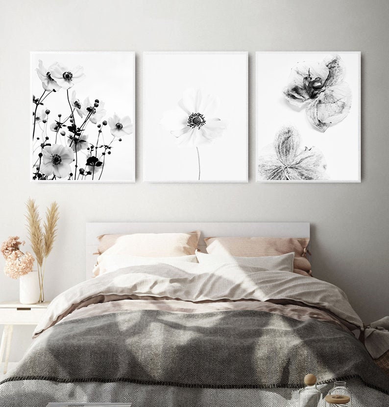 Flower Set Of 3 Prints Black And White Printable Floral Wall Art 0444 image 5