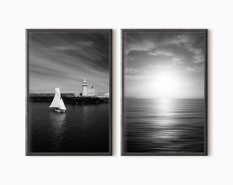 Set Of 2 Coastal Prints | Black And White Nautical Photography | Instant DOWNLOAD    #0840