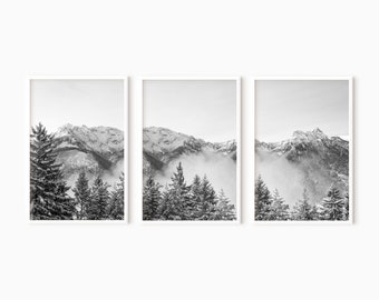 Downloadable Mountain 3 Piece Wall Art | Printable Black And White Art | Instant Download   #0001