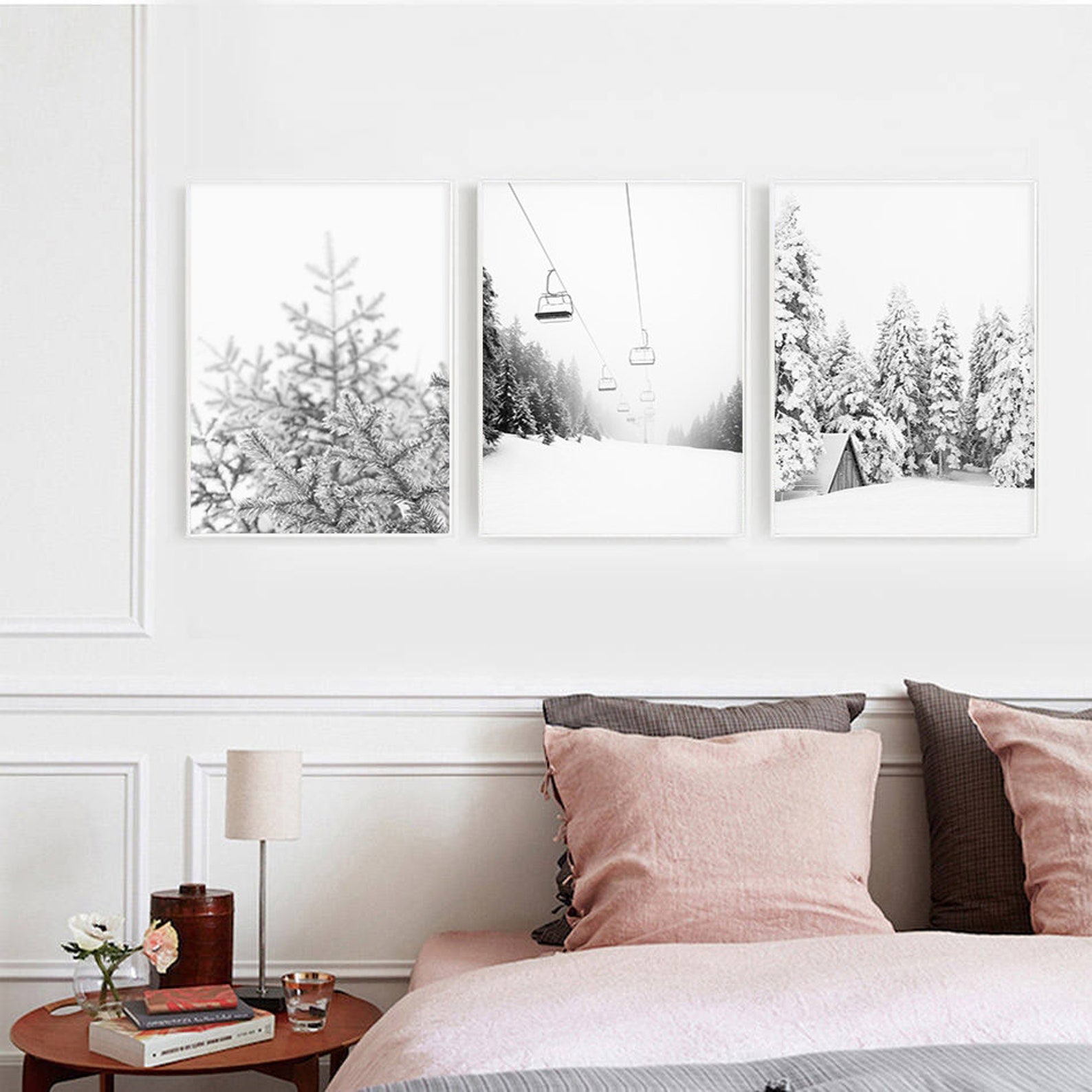 Set of 3 Ski Prints Snowy Pine Tree Black and White | Etsy