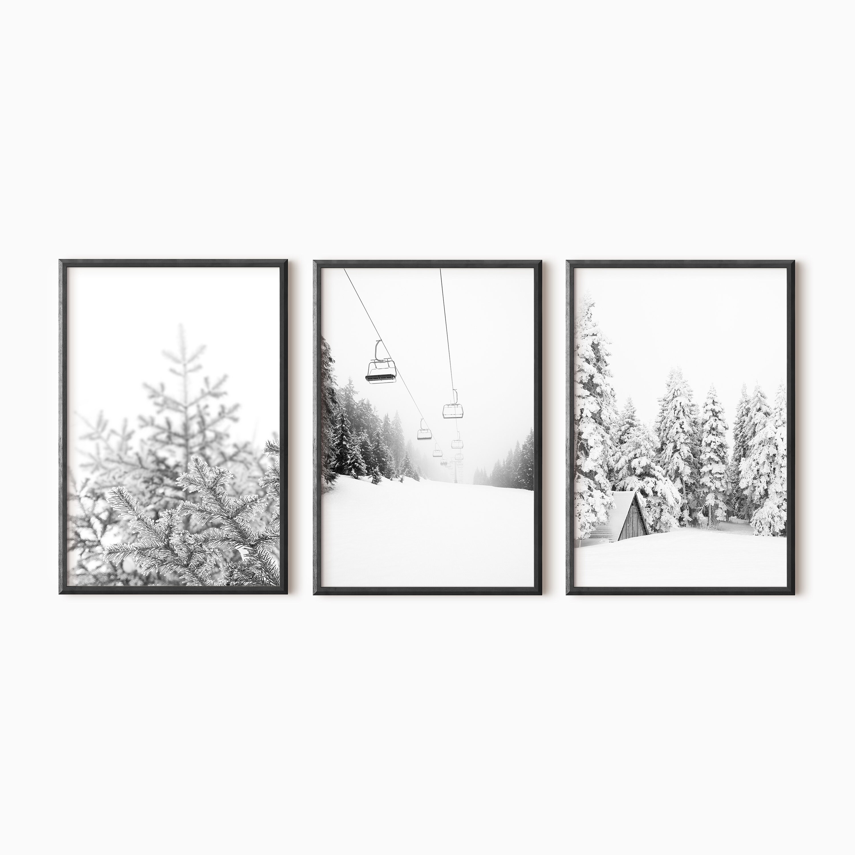 Set of 3 Ski Prints | Snowy Pine Tree Printable Print Set | Instant ...