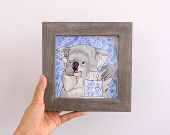 Koala Sneeze (ingelijst grappig origineel aquarelschilderij)