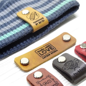 Etichette personalizzate in pelle pieno fiore con rivetti per articoli fatti a mano, etichette per berretti lavorati a maglia