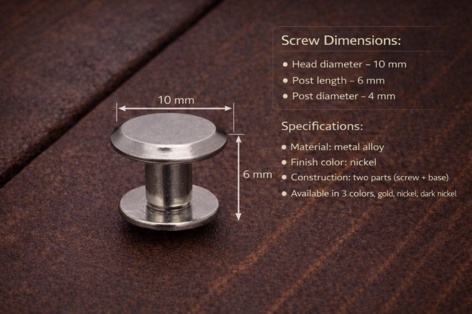 Custom Engraved Chicago Screws, Personalized Leather Rivets, Logo ...