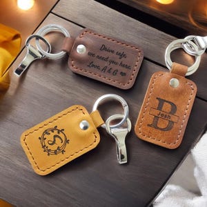 Personalized Leather Keychain, Monogram Key Chain, Engraved Gift