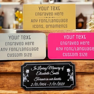 Engraved Name Plate – Custom Shape & Size - Memorial, Trophy, Sign plaque, Urn plate, Custom picture frame engraving, Art Tag