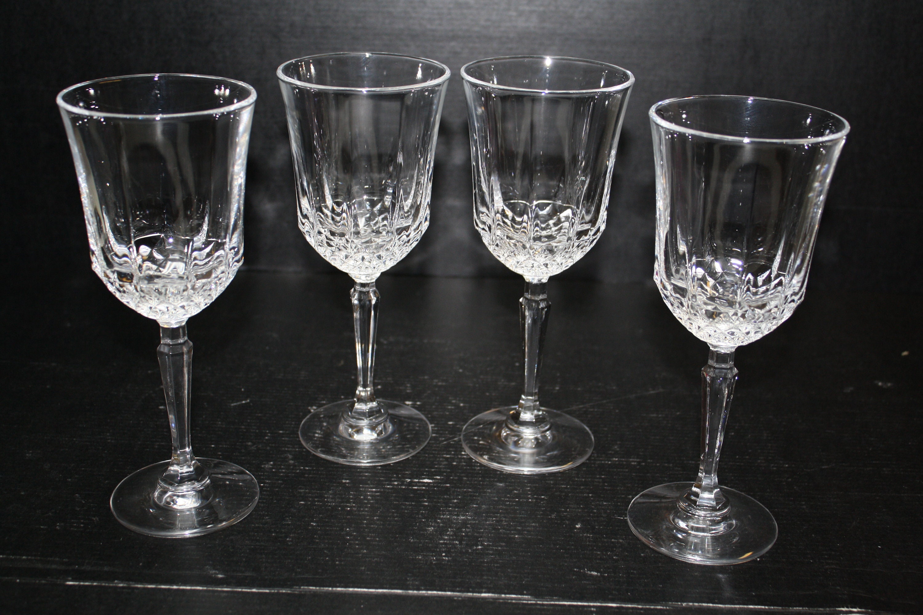 Tall Diamond Stemmed Water Glasses - Strini Art Glass
