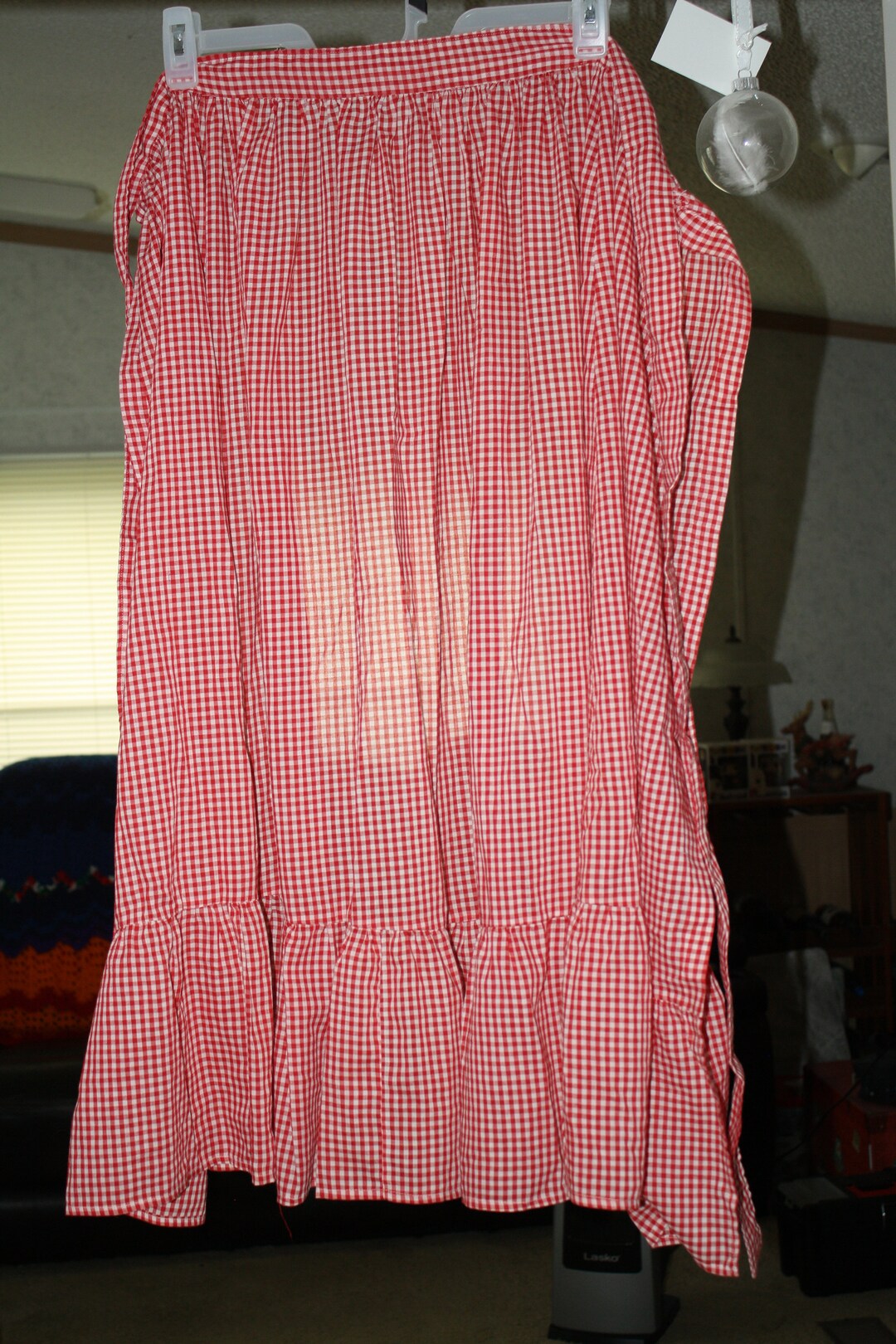Vintage Red Gingham Long Ruffled Bottom Apron - Etsy