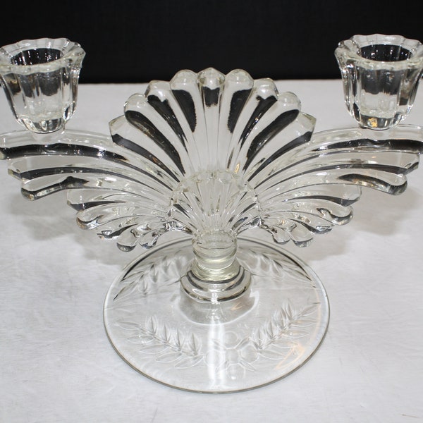 Double Light Pressed Glass Candlestick Holder by Paden City