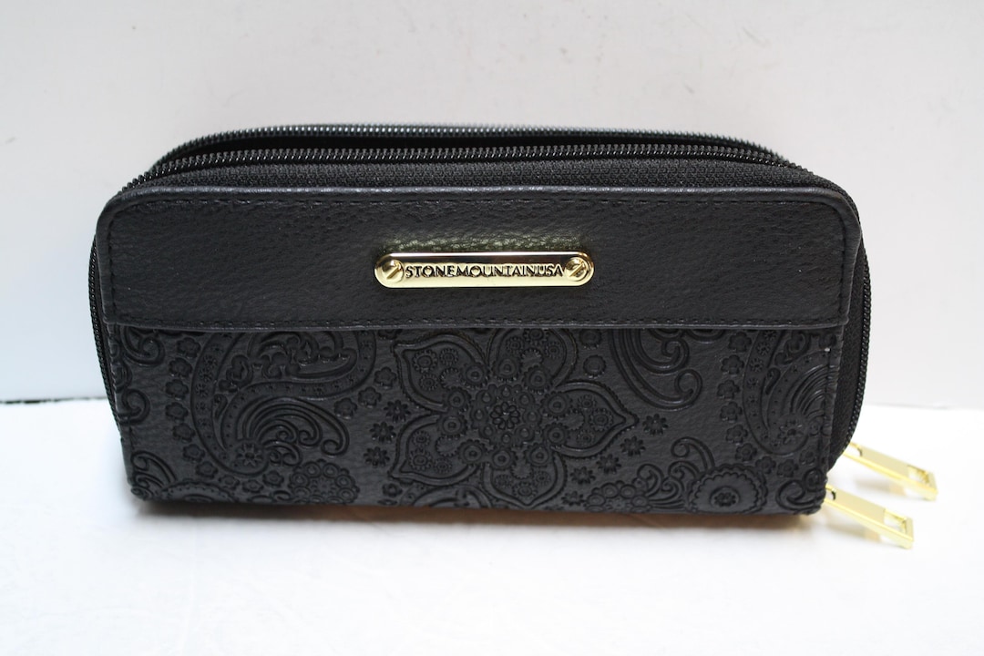 Stone Mountain USA Black Leather 3 Zip Wallet/checkbook Clutch Etsy