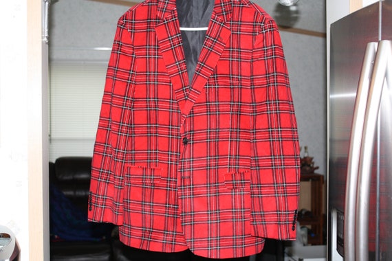 Red Plaid Corduroy Size 42S Sports Jacket by Sadd… - image 2