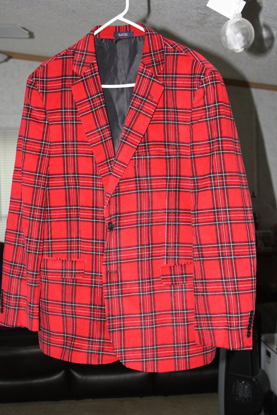 Red Plaid Corduroy Size 42S Sports Jacket by Sadd… - image 1