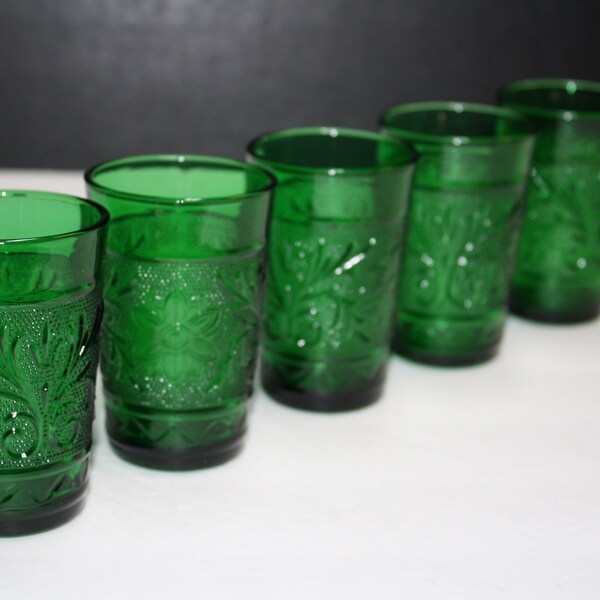 Anchor Hocking Forest Green 'Oatmeal' Juice Glasses