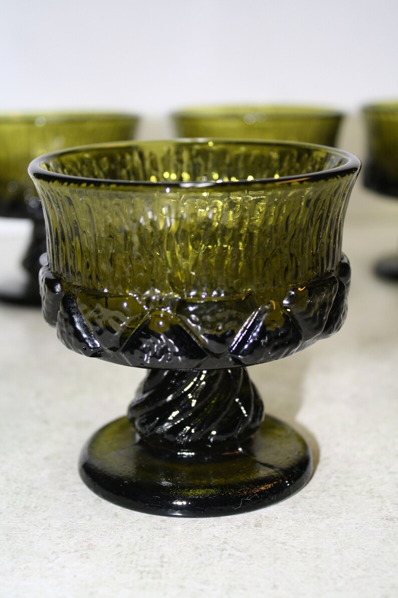 Fostoria Sorrento Green Footed Sherbet Champagne Footed Goblets