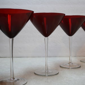 Vintage Hand-blown Ruby Red Bowl W/clear Stem Martini Glasses 