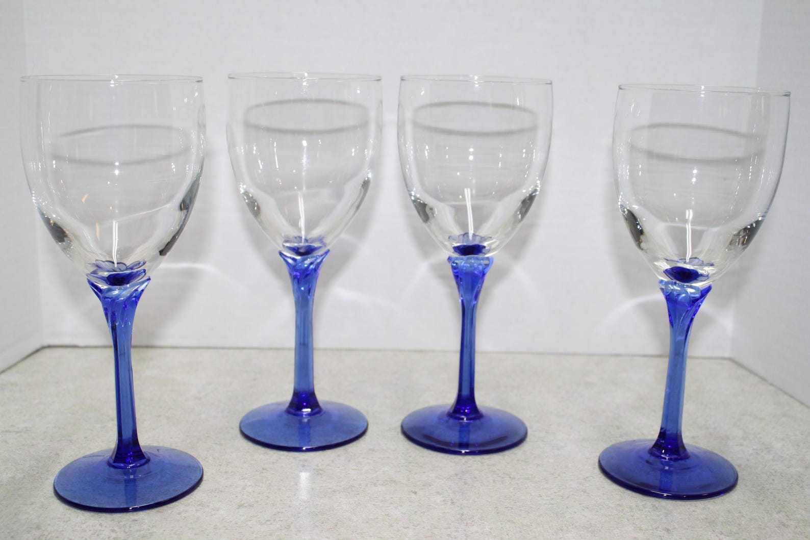 Glass Domain Libbey Glass 'domain' Cobalt Blue Tulip Stem Wine/water Goblets - Etsy