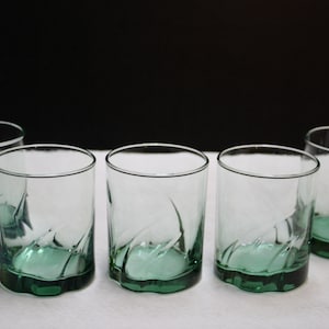 Libbey &#39;Monterey&#39; Spanish Green Lo-Ball Glasses w/Swirl Designed Weighted Bottom