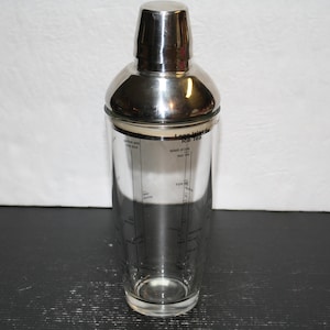 Vintage Cocktail Shaker w/Stainless Steel Sealed Lid and Glass Shaker with Recipes