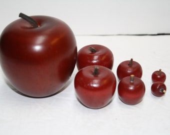 7 Assorted Sized Red Wooden Faux Apples