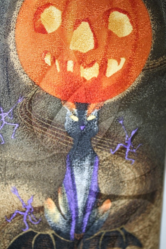 Vintage Hallmark Halloween Silk Necktie: Pumpkin, Cat & Bat