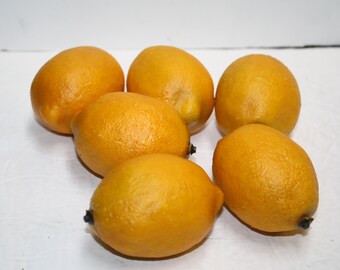 6 Vintage Plastic Faux Yelow/Orange Color Lemons