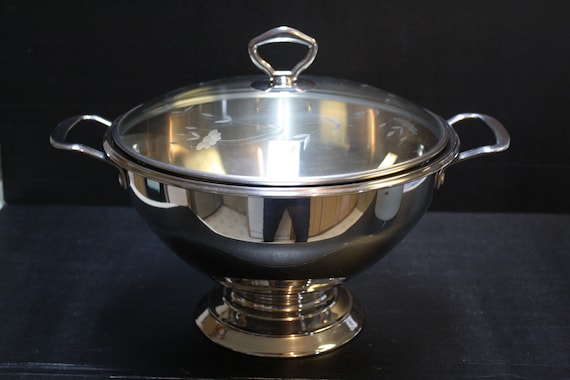 Princess House Stainless Steel 18 10 Serving Bowl W etched Lid Etsy