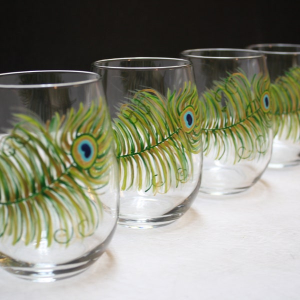 Peacock Wine Glass Etsy